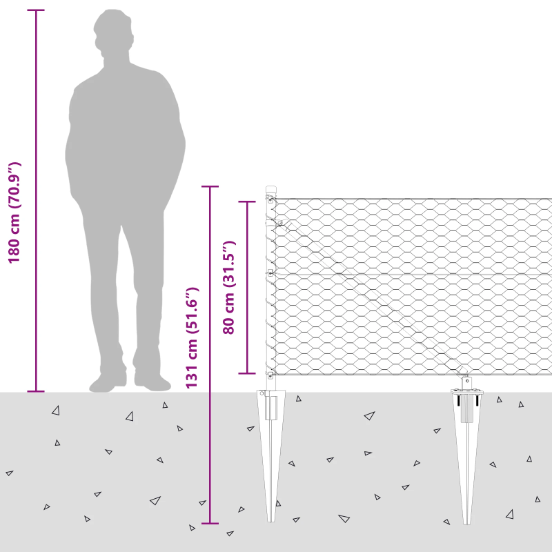 vidaXL Žoga āķis Pelēka 50 x 0,8 m ,36 mm siets, Tērauds un PVC