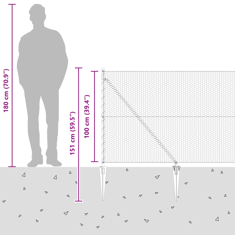 vidaXL Žoga āķis Pelēka 50 x 1 m ,25 mm acs, Tērauds un PVC