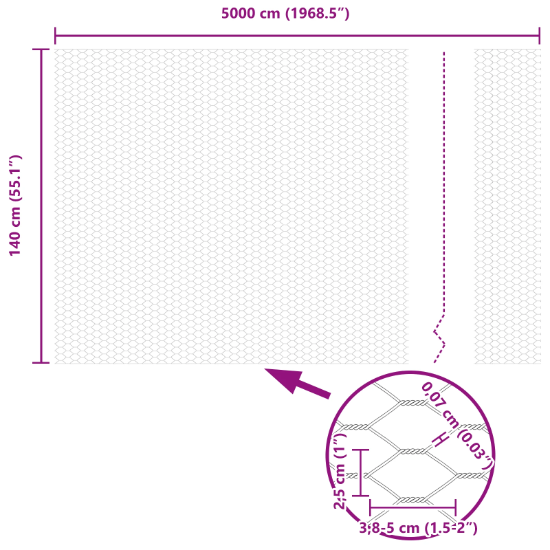 vidaXL Žoga āķis Pelēka 50 x 1,4 m ,25 mm siets, Tērauds un PVC
