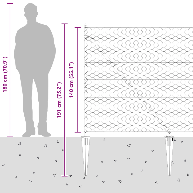 vidaXL Žoga āķis Pelēka 50 x 1,4 m ,50 mm siets, Tērauds un PVC