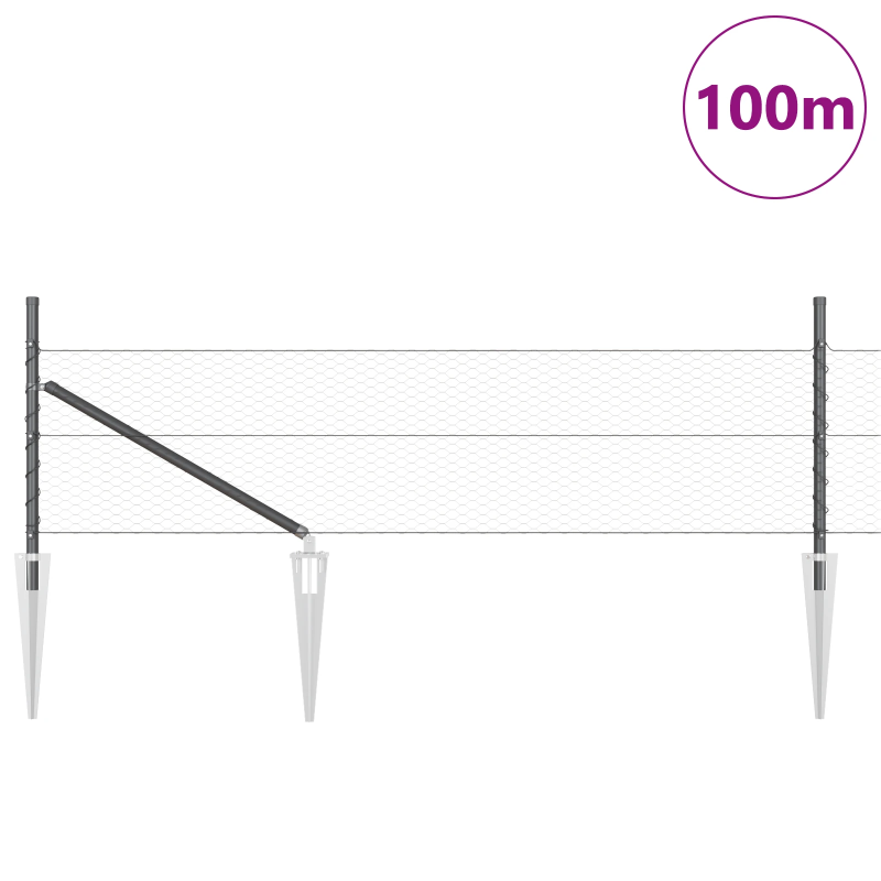 vidaXL Žogs ar stabiem. Pelēka 0.8 x 100 m PVC pārklāts tērauds
