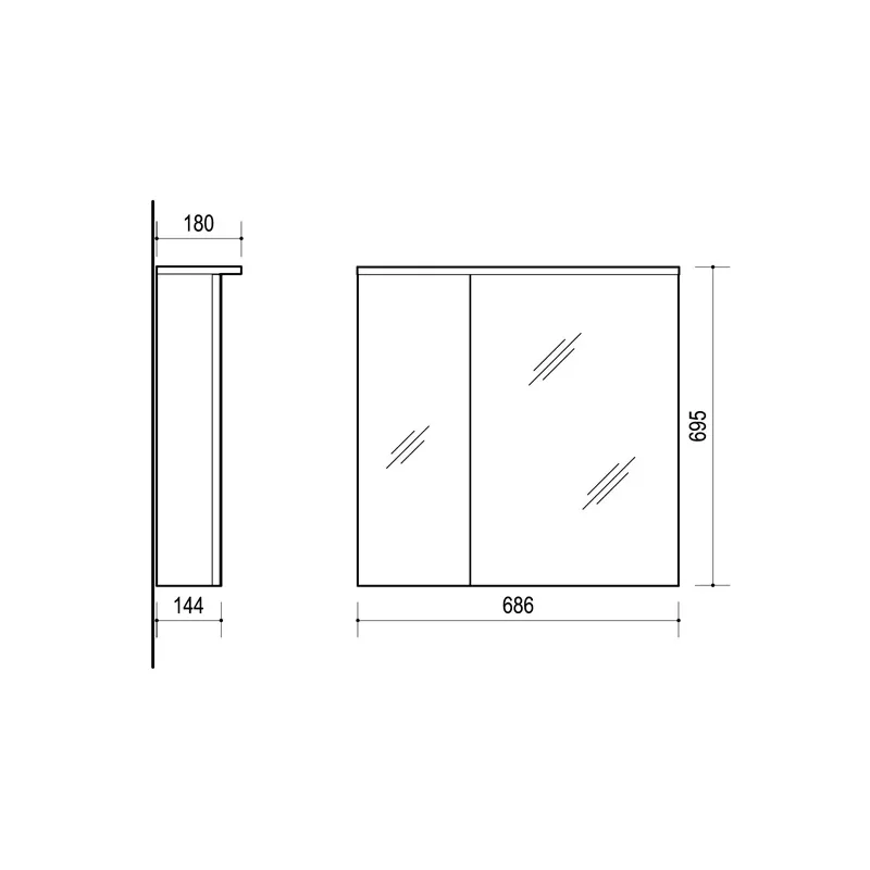 Piekarināms vannas istabas skapis ar spoguli Domoletti Concrete SV70C, balta krās.-pelēka krās., 18 cm x 69 cm x 70 cm