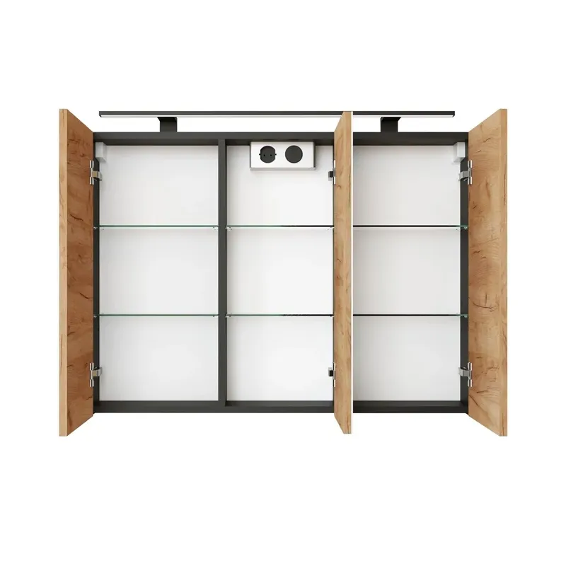 Piekarināms vannas istabas skapis ar spoguli Domoletti, melna krās., 15.5 cm x 91.5 cm x 66.5 cm