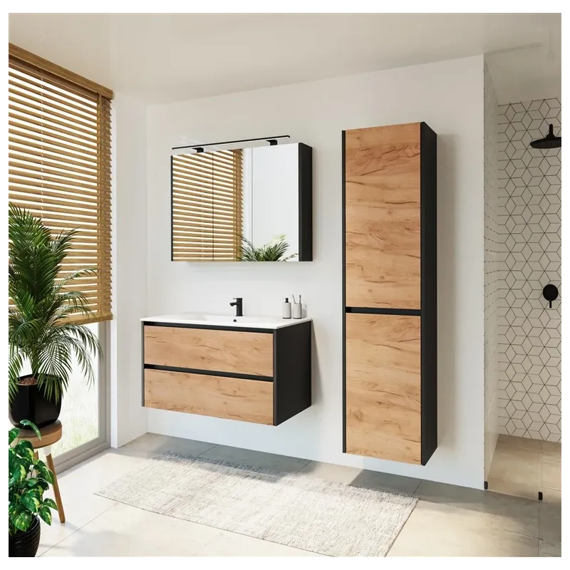 Vannas istabas skapis zem izlietnes Domoletti, ozola krās.-melna krās., 45.5 cm x 89 cm x 50 cm