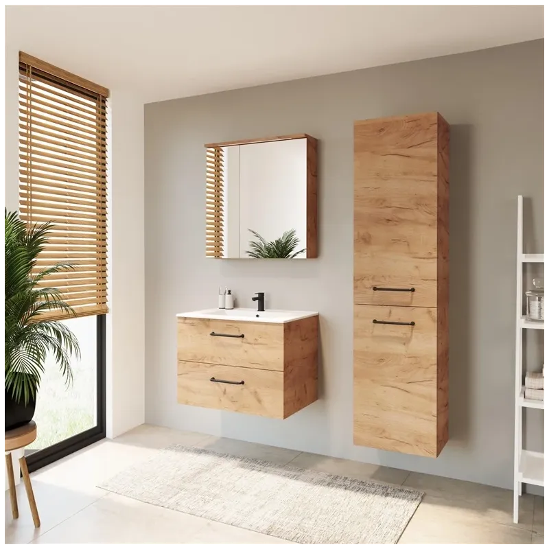 Piekarināms vannas istabas skapis ar spoguli Domoletti, ozola krās.-brūna krās., 15.1 cm x 68.8 cm x 69.6 cm