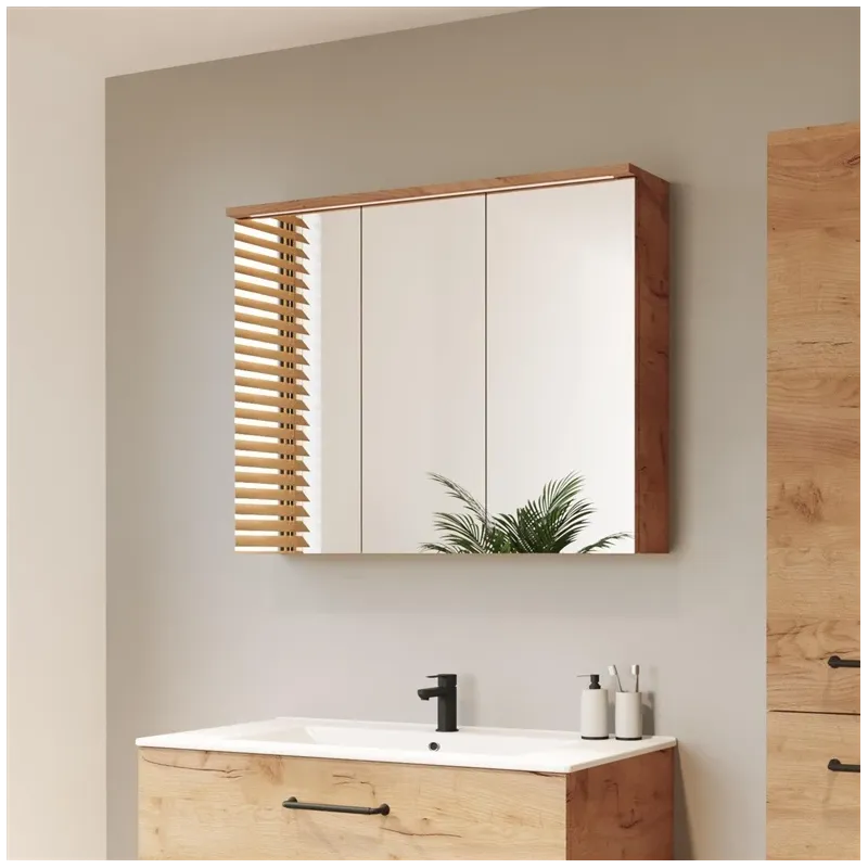 Piekarināms vannas istabas skapis ar spoguli Domoletti, ozola krās.-brūna krās., 15.6 cm x 88.5 cm x 68.3 cm