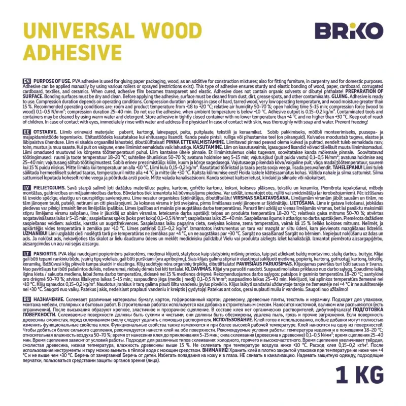 Līme universālā līme Briko PVA, 1 kg, balta krās.