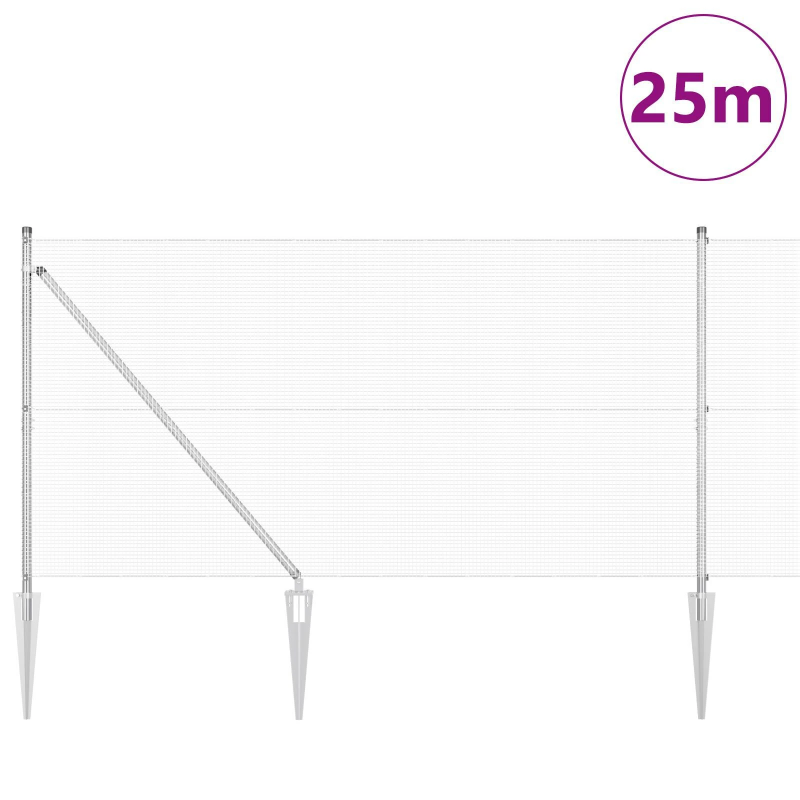 vidaXL Žoga āķis Sudraba 25 x 1,2 m ,12 x 12 mm siets, Tērauds