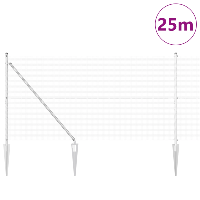 vidaXL Žoga āķis Sudraba 25 x 1,2 m ,16 x 16 mm acu rullis, Tērauds