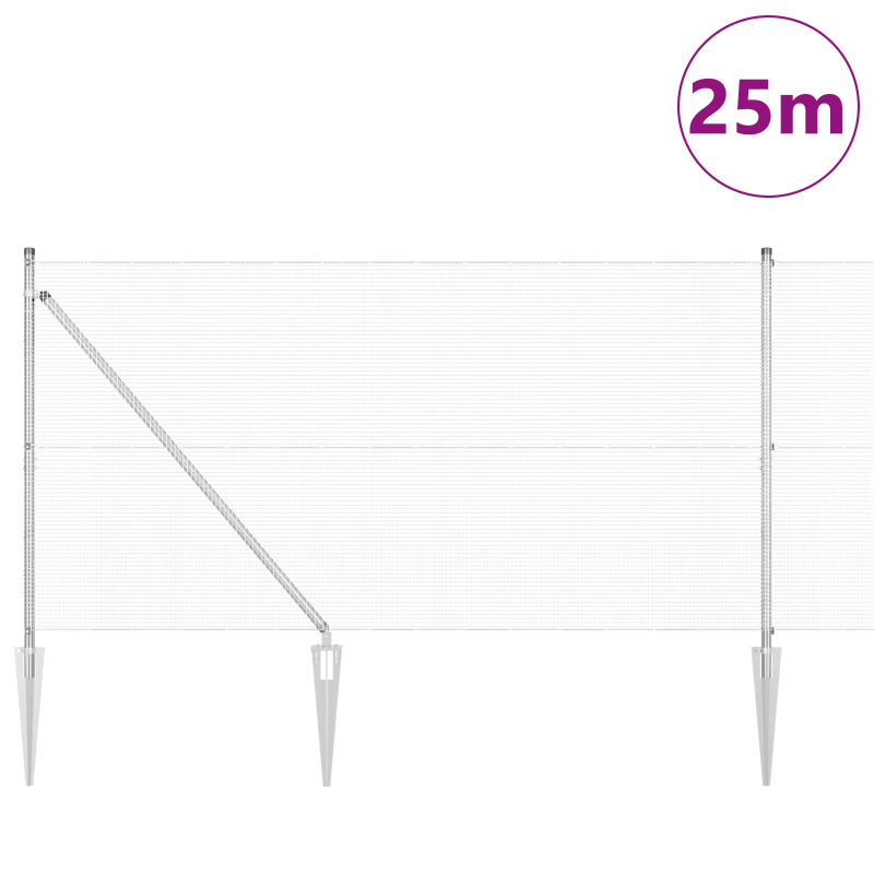 vidaXL Žoga āķis Sudraba 25 x 1,4 m ,12 x 12 mm tīkls, Tērauds