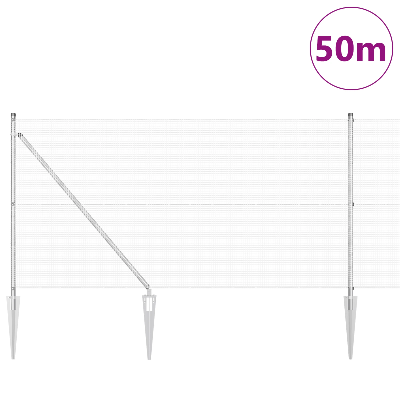 vidaXL Žoga āķis Sudraba 50 x 1 m ,12 x 12 mm tīkla, Tērauds