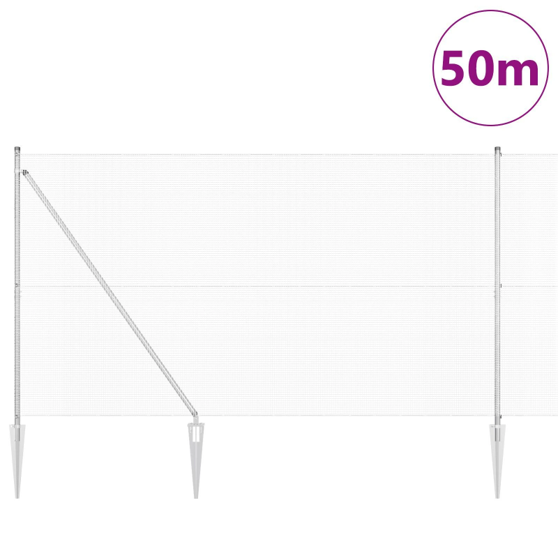 vidaXL Žoga āķis Sudraba 50 x 1,5 m ,12 x 12 mm acu tīkls, Tērauds