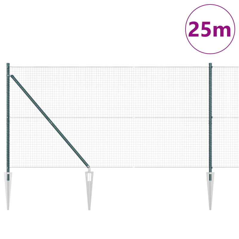 vidaXL Žoga āķis Zaļa 25 x 1,2 m ,25 x 25 mm acs, Tērauds un PVC