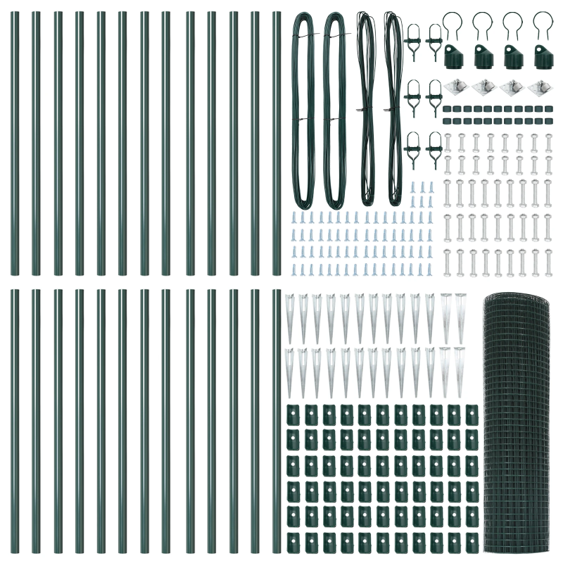 vidaXL Žoga āķis Zaļa 50 x 1 m ,25 x 25 mm režģis, Tērauds un PVC