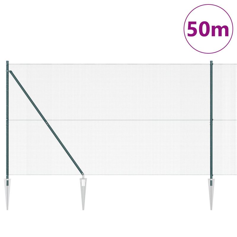 vidaXL Žoga āķis Zaļa 50 x 1,5 m ,12 x 12 mm acu tīkls, Tērauds un PVC