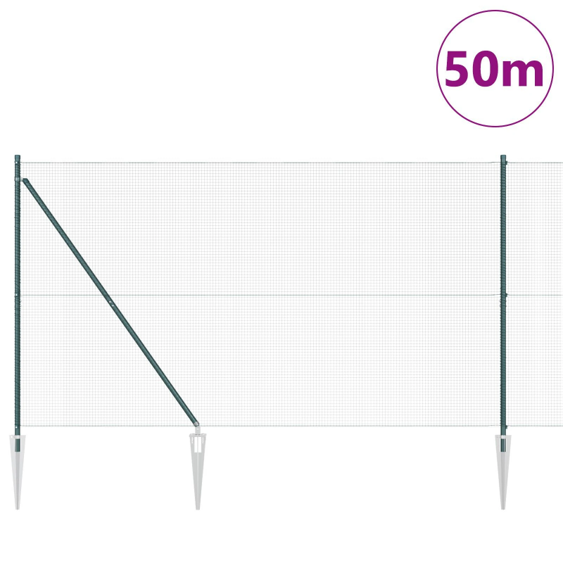 vidaXL Žoga āķis Zaļa 50 x 1,5 m ,16 x 16 mm tīkls, Tērauds un PVC