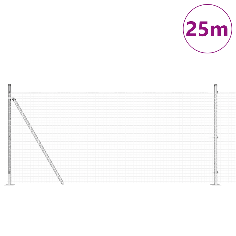 vidaXL Žoga āķis Sudraba 25 x 1 m ,16 x 16 mm siets, Tērauds