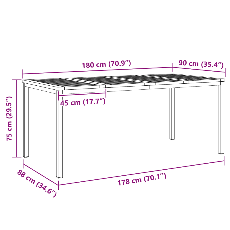 vidaXL Ēdamgalda Brūna 180 x 90 x 75 cm Cietā akācijas koks