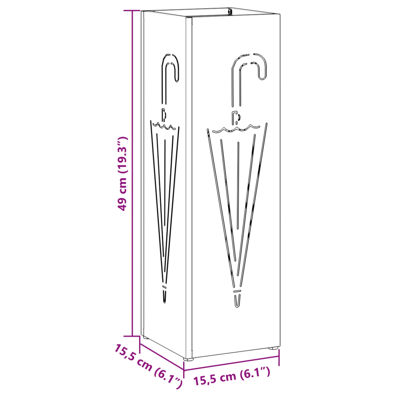 vidaXL Lietussarga statīvs Melna 15,5 x 15,5 x 49 cm Metāla