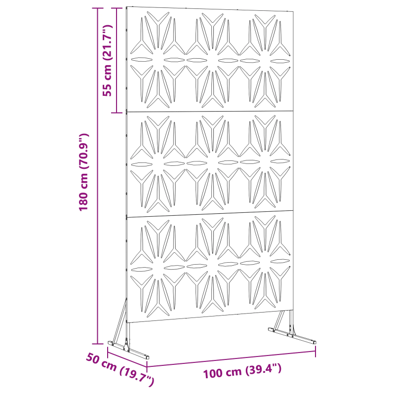 vidaXL Privātuma ekrāns Pelēka 100 x 50 x 180 cm Laika tērauds