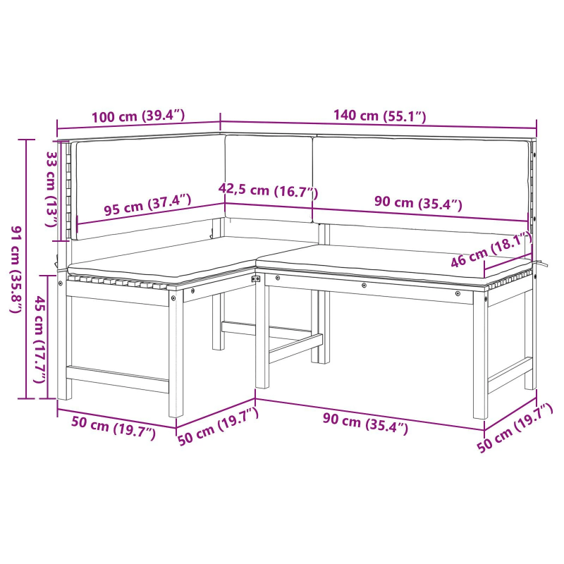 vidaXL Dārza krēsls Brūna 140 x 100 x 91cm Akācijas masīvkoks