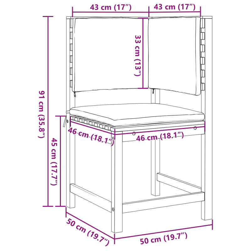 vidaXL Dārza krēsls Brūna 50 x 50 x 91cm Akācijas masīvkoks