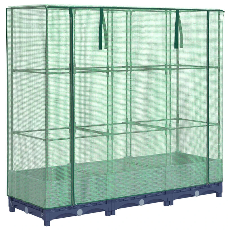 vidaXL augstā puķu dobe ar siltumnīcas pārsegu, rotangpalmas imitācija, 120x40x123 cm