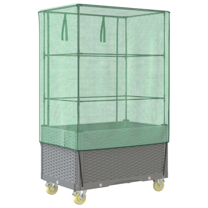 vidaXL paaugstināta puķu kaste ar pārsegu un riteņiem, 80x50x182 cm