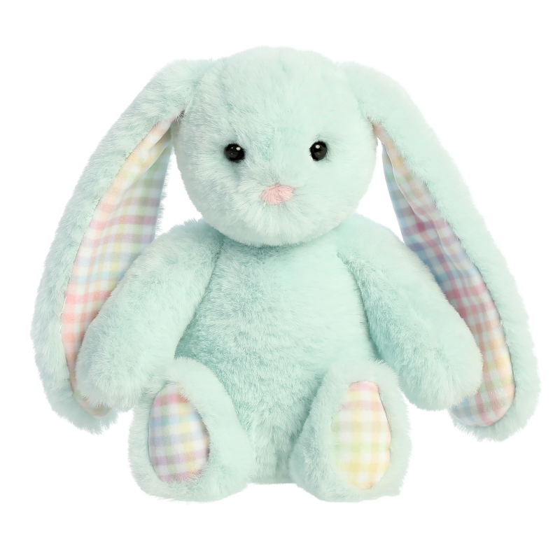AURORA Rainbow Gingham Bunnies Plīša piparmētru zaļš trusis, 18 cm