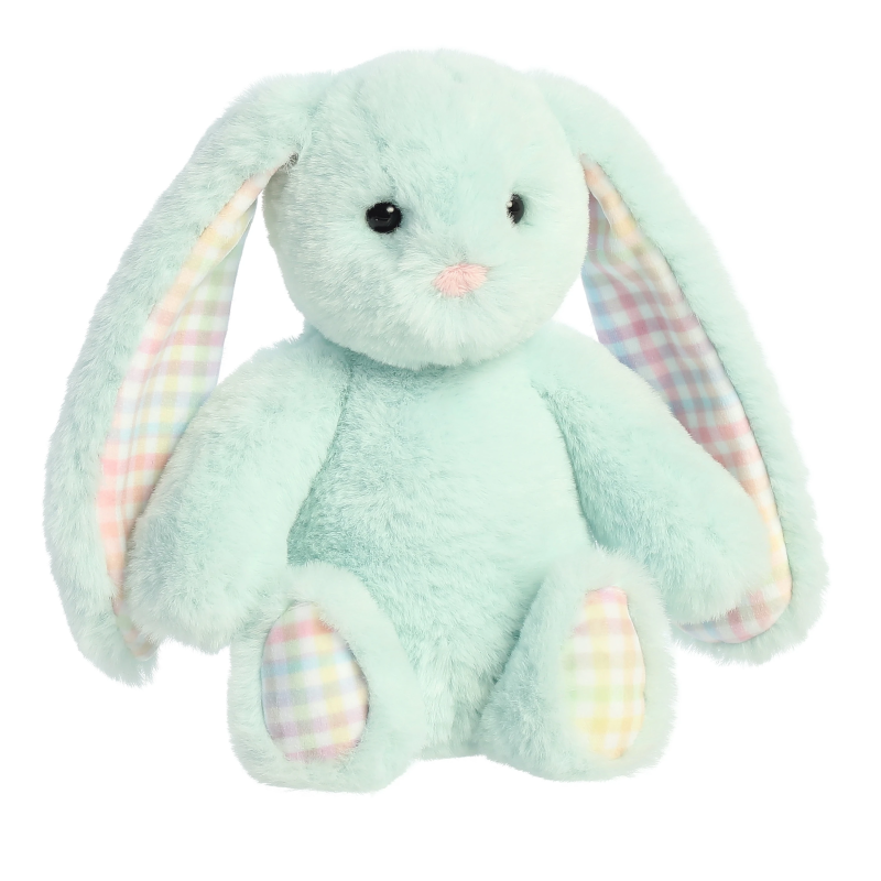 AURORA Rainbow Gingham Bunnies Plīša piparmētru zaļš trusis, 18 cm