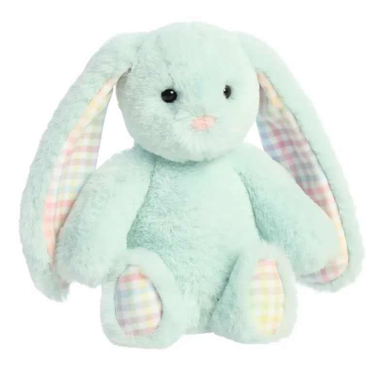 AURORA Rainbow Gingham Bunnies Plīša piparmētru zaļš trusis, 18 cm