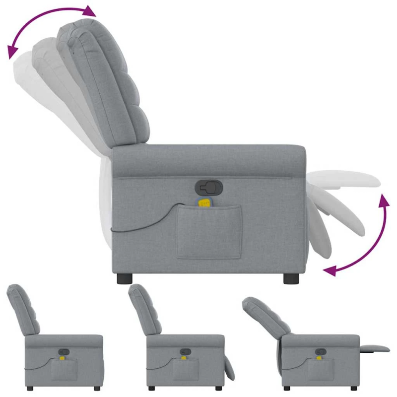 vidaXL masāžas krēsls, atgāžams, gaiši pelēks audums