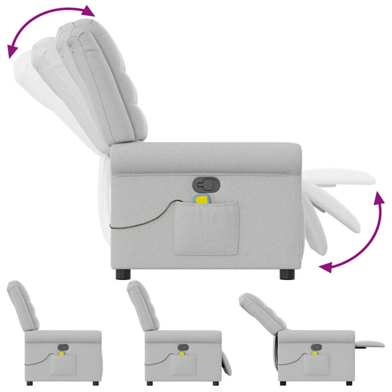 vidaXL masāžas krēsls, mākonis pelēks audums