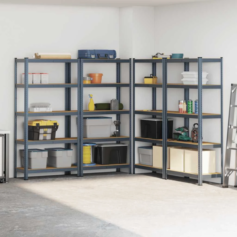 vidaXL 5-līmeņu plaukti, 4 gab., pelēks tērauds inženierijas koks