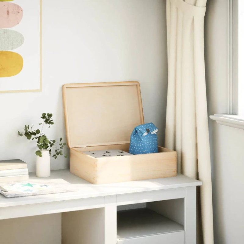 vidaXL Koka kaste ar vāku 40x30x13 cm Priedes masīvkoka