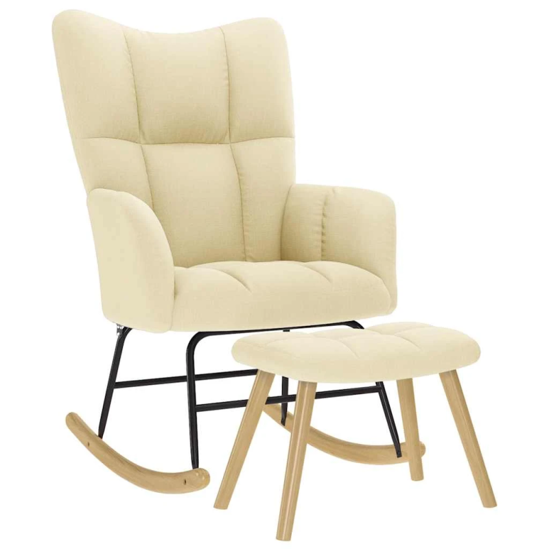 vidaXL šūpuļkrēsls ar kājsoliņu, krēmkrāsas audums