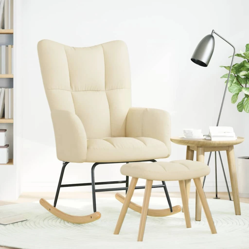 vidaXL šūpuļkrēsls ar kājsoliņu, krēmkrāsas audums