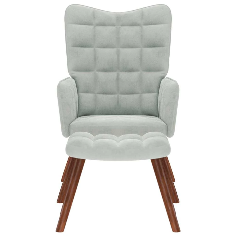 vidaXL atpūtas krēsls ar tabureti, gaiši pelēks samts