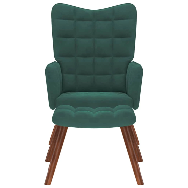 vidaXL atpūtas krēsls ar tabureti, tumši zaļš samts