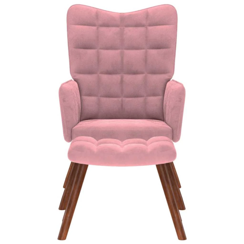 vidaXL atpūtas krēsls ar kājsoliņu, rozā samts