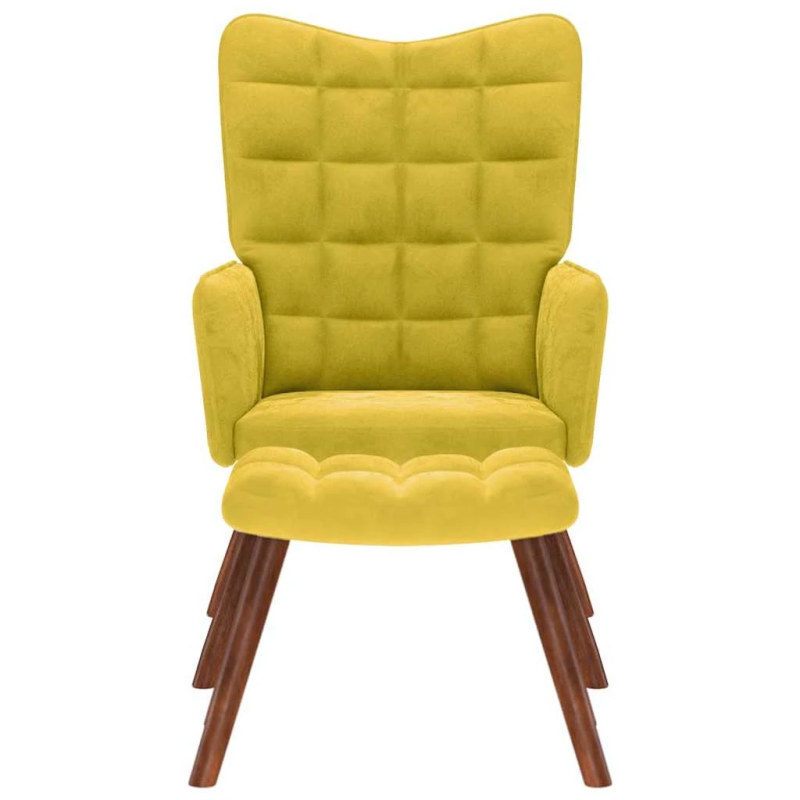 vidaXL atpūtas krēsls ar tabureti, dzeltens samts