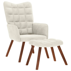 vidaXL atpūtas krēsls ar tabureti, krēmkrāsas samts