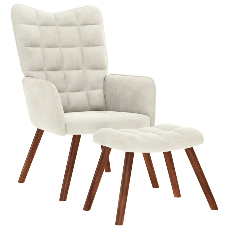 vidaXL atpūtas krēsls ar tabureti, krēmkrāsas samts