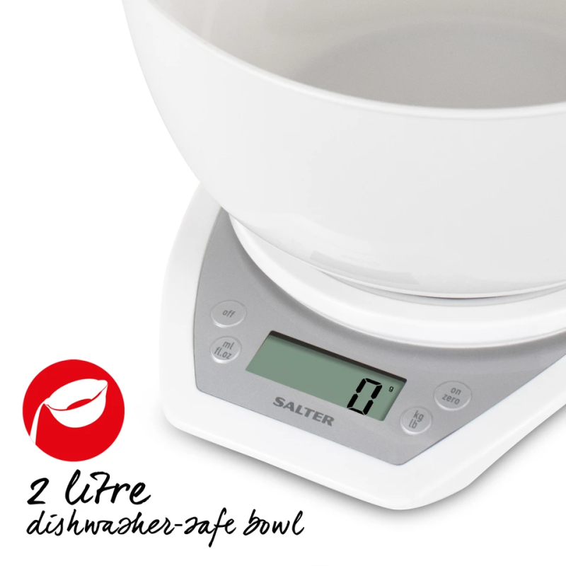 Salter 1024 WHDR14EU16 Digital Kitchen Scale & Dual Pour Bowl - White