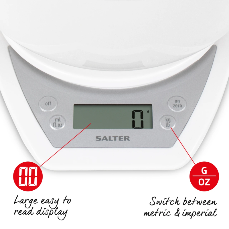 Salter 1024 WHDR14EU16 Digital Kitchen Scale & Dual Pour Bowl - White