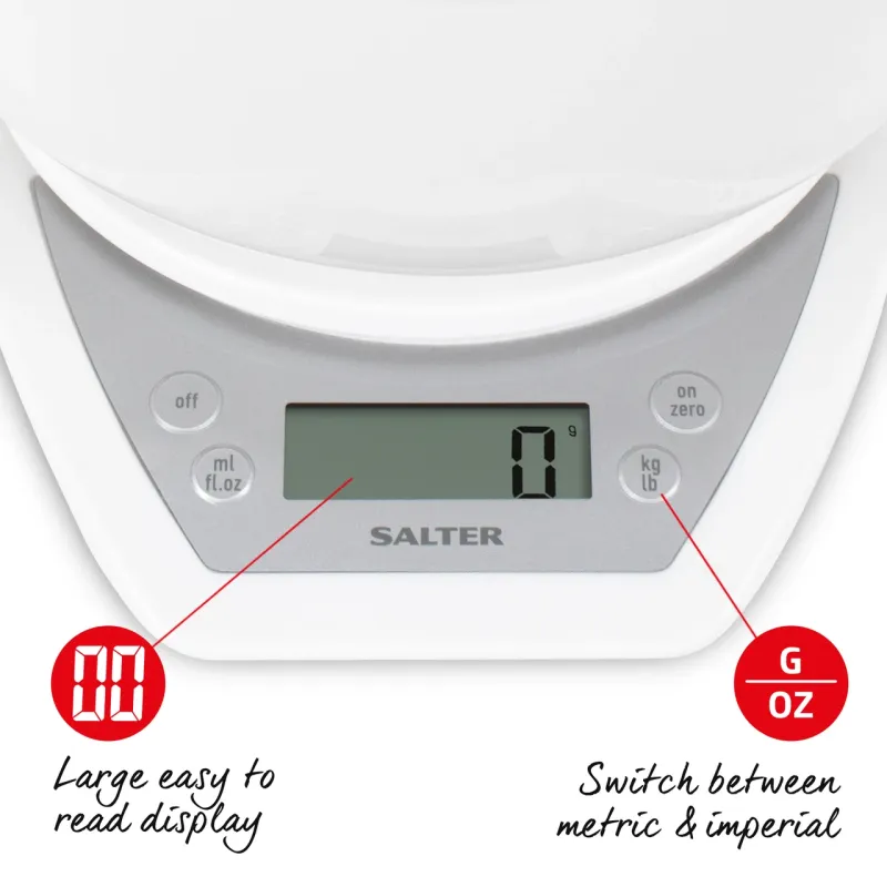 Salter 1024 WHDR14EU16 Digital Kitchen Scale & Dual Pour Bowl - White