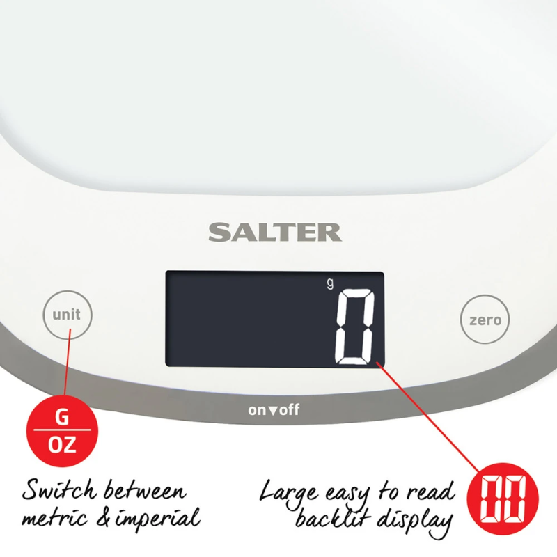 Salter 1050 WHDR White Curve Glass Electronic Digital Kitchen Scales