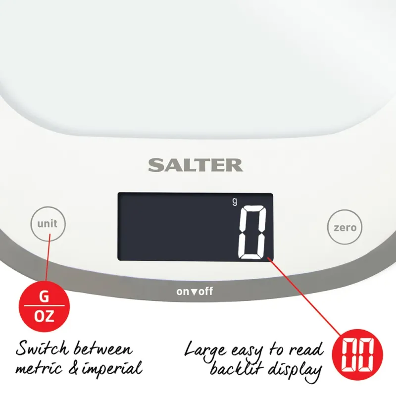 Salter 1050 WHDR White Curve Glass Electronic Digital Kitchen Scales