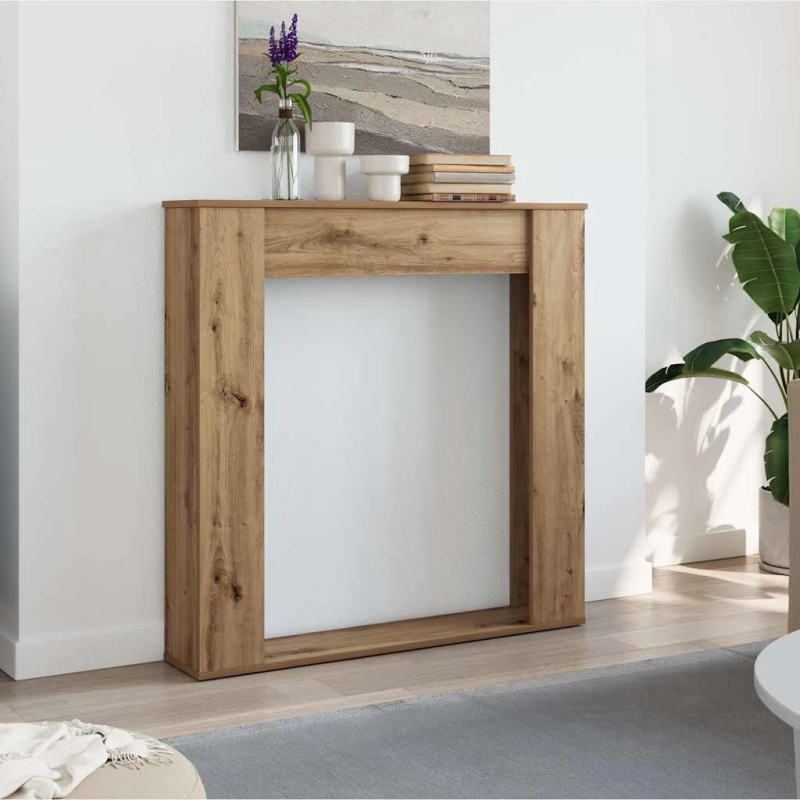 vidaXL kamīna apmale, koka krāsa, 100x20x100 cm, konstruēts koks