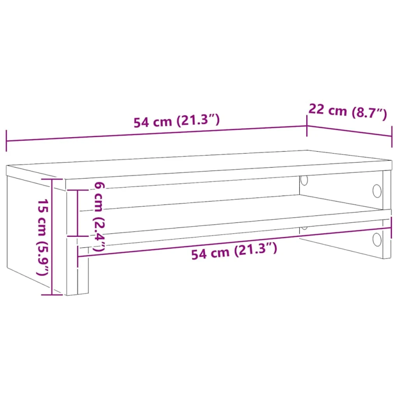 vidaXL monitora paliktnis, koka krāsa, 54x22x15 cm, konstruēts koks